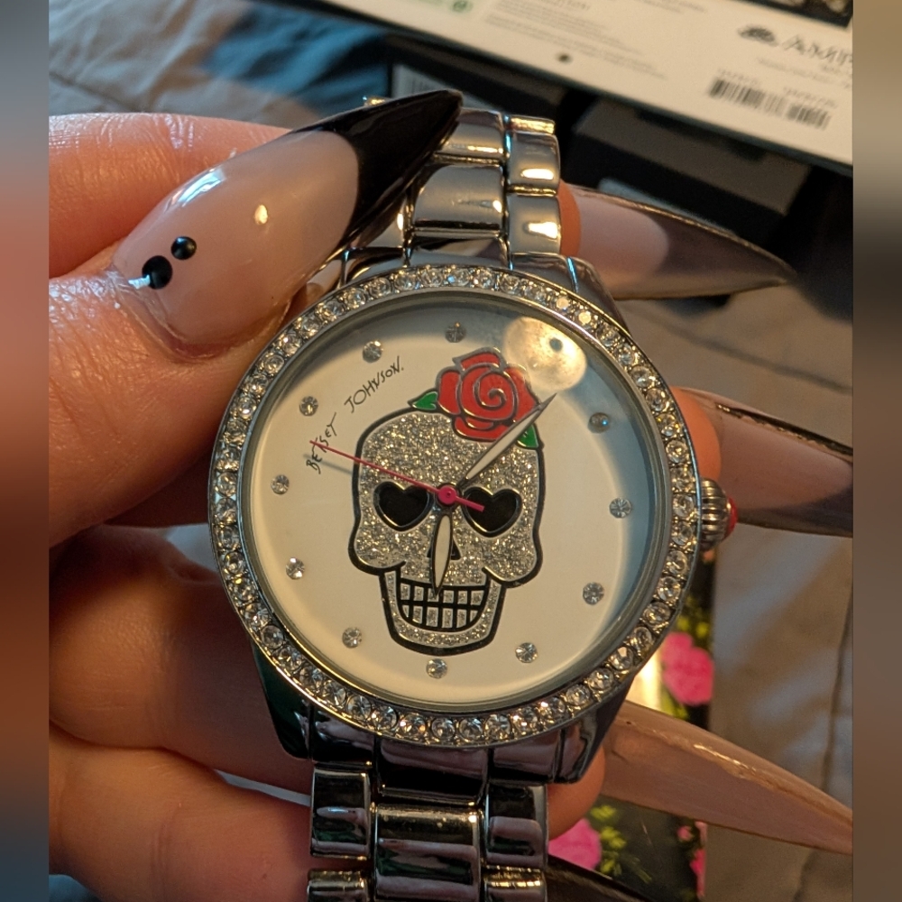 Betsey Johnson Skull Watch with Rhinestones NEW